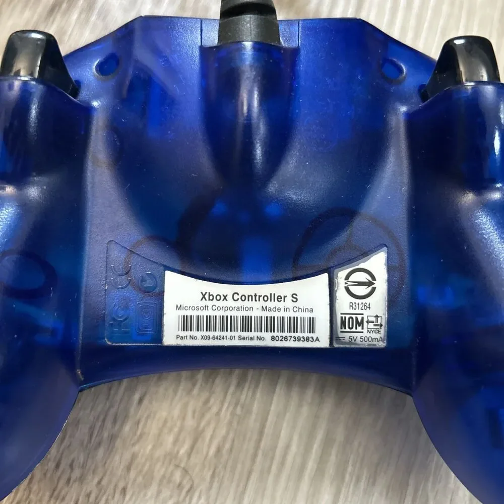 Original Xbox Controller S-Type Clear Blue Genuine OEM w/ Breakaway Cable Tested